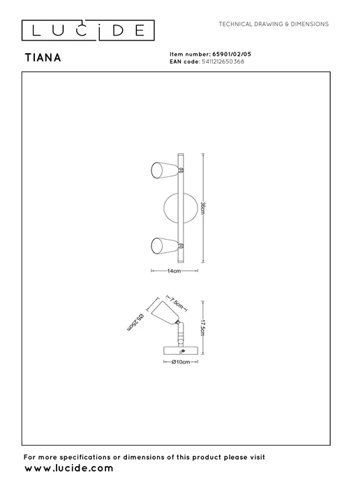 Lucide TIANA - Wall spotlight / Wall light - 2xGU10 - Champagne Color | Essential - technical